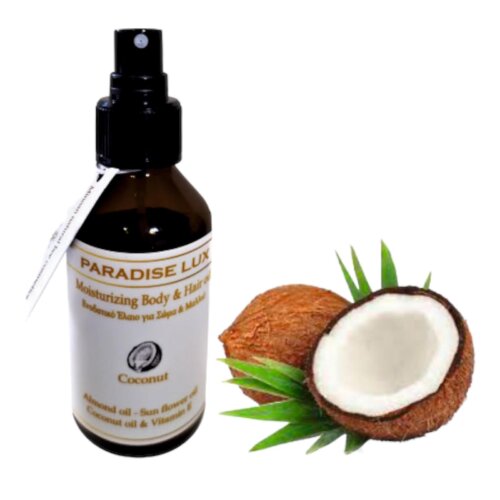 Moisturizing hair and body oil with an exotic coconut scent